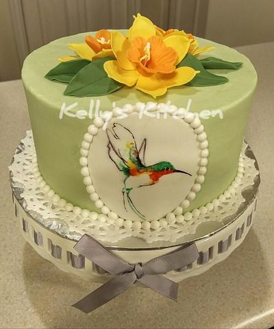 Hummingbird and daffodils - Cake by Kelly Stevens