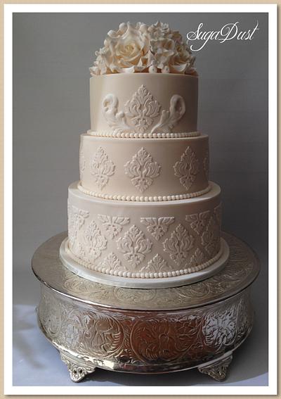 Damask Ivory Wedding - Cake by Mary @ SugaDust