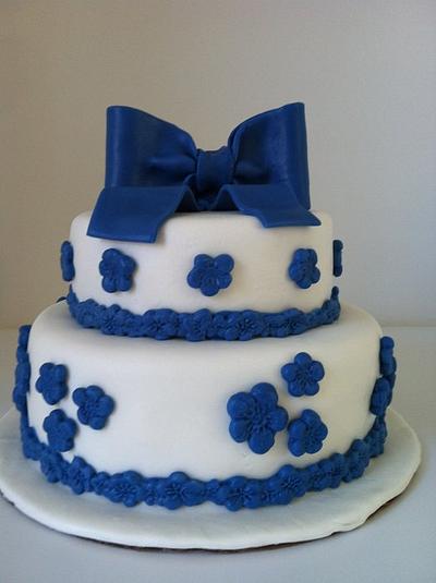 Blue Flower Cake - Ist Tiered Cake! - Cake by Susan at The Weekly Sweet Experiment