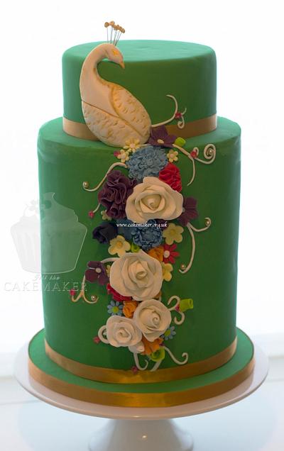 floral peacock wedding cake  - Cake by jill chant