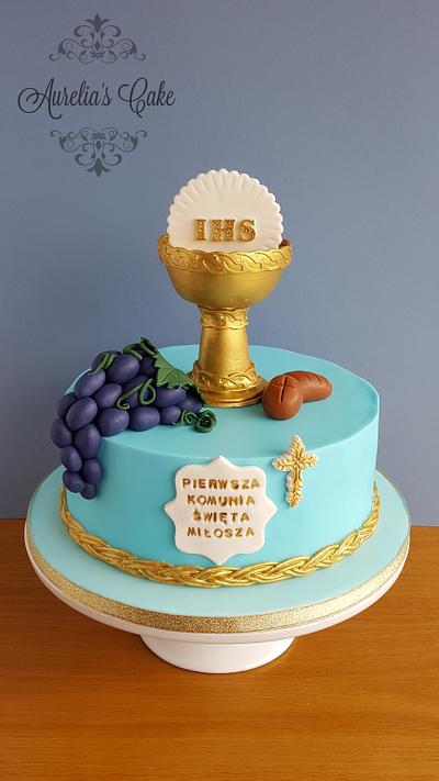 First Communion cake in blue. - Cake by Aurelia's Cake