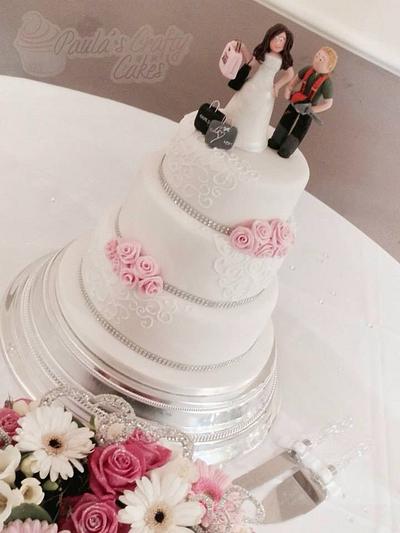 Piped scroll rose wedding cake - Cake by PaulasCraftyCakes