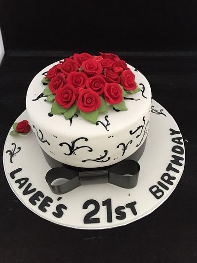 Hand painted fondant cake with gumpadte roses  - Cake by Manjari jain 