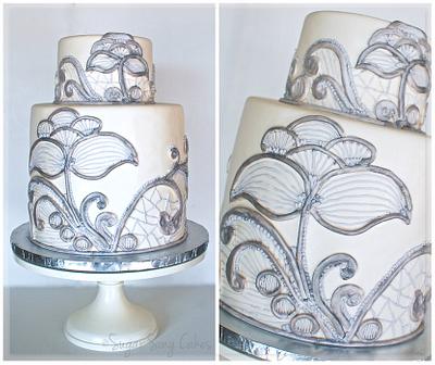 Silver Lace Wedding  - Cake by lorieleann