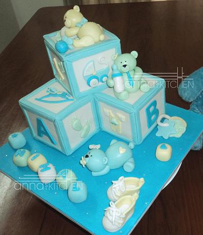 Teddy-Blocks...for baby Nihal. - Cake by Anna Mathew Vadayatt