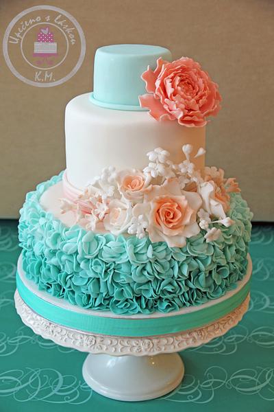 Mint & Peach Wedding - Cake by Tynka