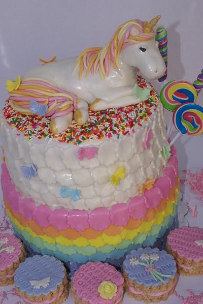 Rainbow Unicorn topper cake - Cake by The Doughgirl Bakery