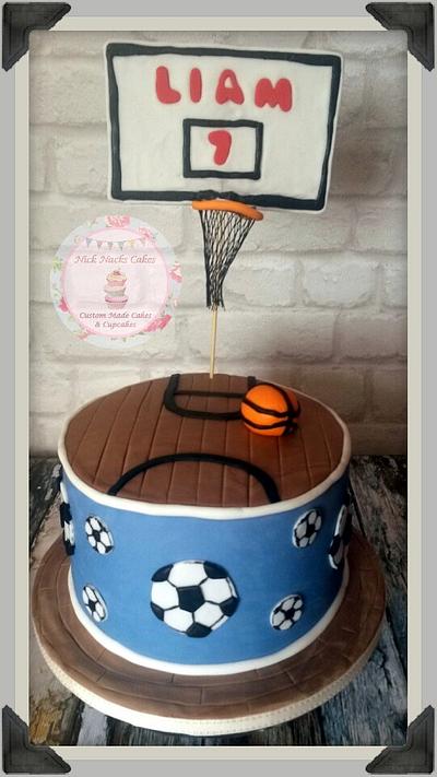 Basketball Cake (with football accents) - Cake by NickNacksCakes