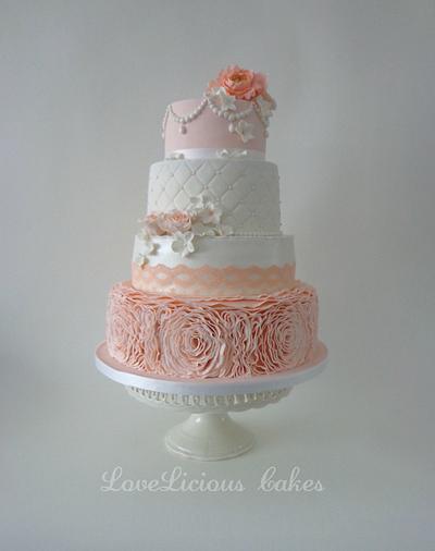 Wedding cake peach - Cake by loveliciouscakes