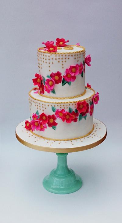Golden Anniversary sequins and flowers - Cake by The sugar cloud cakery