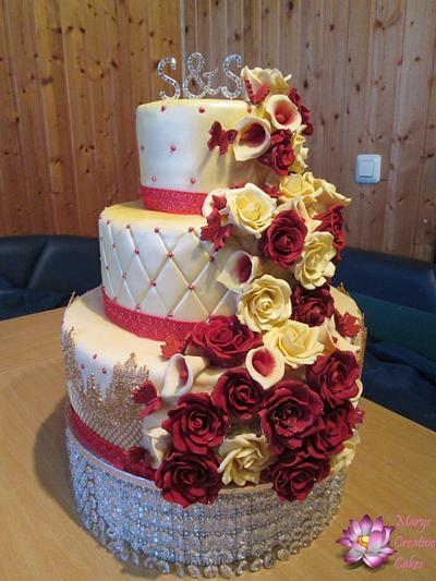 Chamapgne Red Gold Wedding Cake - Cake by Mary Yogeswaran