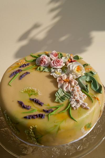 ruffle flowers and marzipan - Cake by Katarzynka