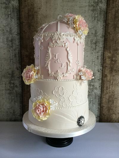 Birdcage Wedding Cake with Roses - Cake by Alanscakestocraft
