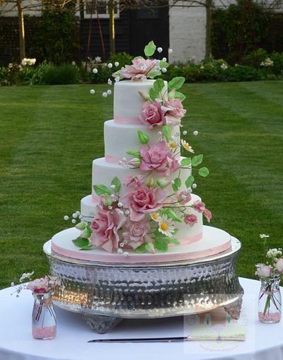 Wild roses wedding cake - Cake by Elaine - Ginger Cat Cakery 