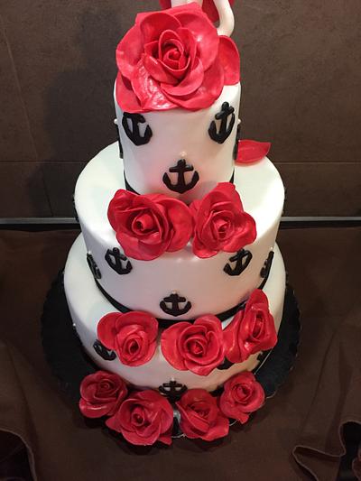 Roses and anchors 18 B-day  - Cake by CupClod Cake Design