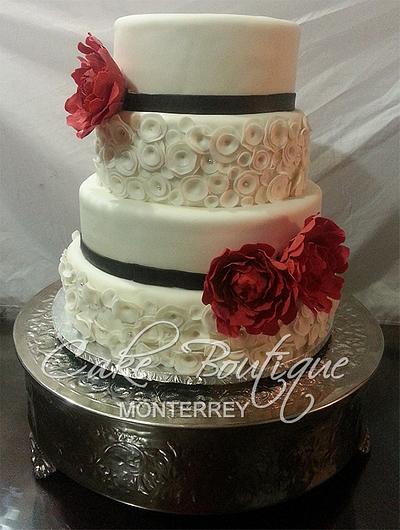 Red Peony Wedding Cake - Cake by Cake Boutique Monterrey