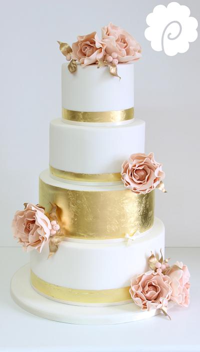 Blush gold leaf floral - Cake by Poppy Pickering