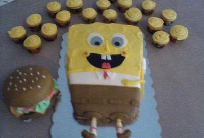 spongebob krabby patty cakes w/ cupcakes - Cake by maribel