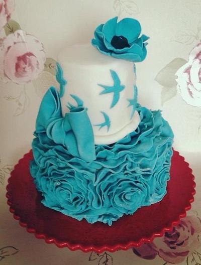 Teal Swallows & Ruffles - Cake by Victoria