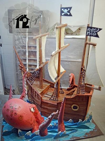 Chocolate sculpture: Kraken attacks a pirate ship! - Cake by Daniel Diéguez