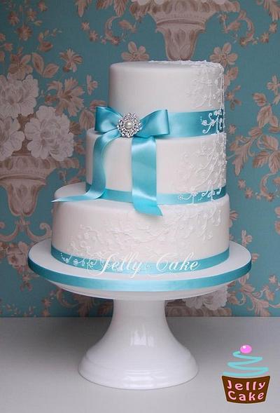 Teal and Lace Wedding Cake - Cake by JellyCake - Trudy Mitchell