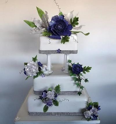 Cadbury Purple & White Wedding Cake, with peonys :) x - Cake by Storyteller Cakes