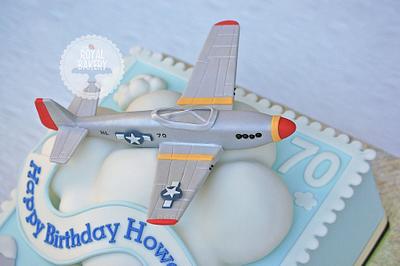 Airplane on a cloud on a stamp on a cake - Cake by Lesley Wright