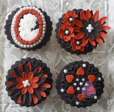 Vintage cameo, black, white and red cupcakes. - Cake by Sonia Huebert