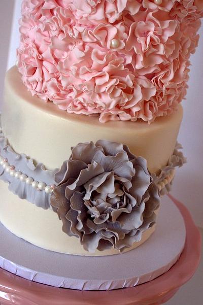 Pink & Grey Ruffled Wedding Cake - Cake by Maria @ RooneyGirl BakeShop