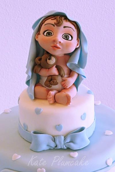 Christening cake with baby and teddy bear - Cake by Kate Plumcake