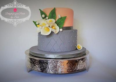Grey and Coral Wedding Cake  - Cake by Delight for your Palate by Suri