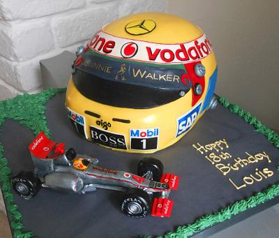 Formula 1 Cake - Louis Hamilton Helmet - Cake by Calli Creations