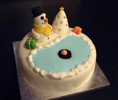 Snowman Ice Fishing Cake  - Cake by Cathy's Cakes