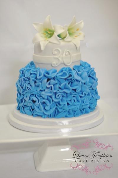 Blue & White Ruffles & Lilies Cake - Cake by Laura Templeton