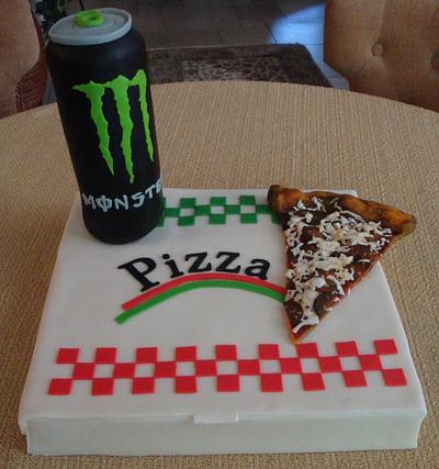 Monster energy drink with pizza - Cake by Gil