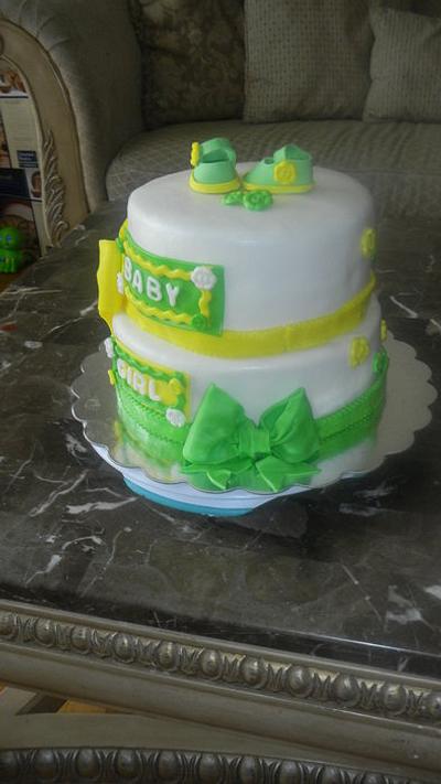green and yellow baby shower cake - Cake by mikomomof4