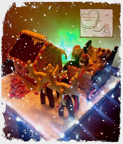 Reindeer sleigh and chocolate house filled with sweets and chocolate  - Cake by Emmazing Bakes