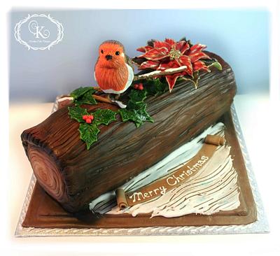 Robin on woodlog - Cake by Karolina Andreasova