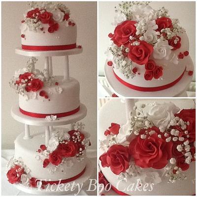 Red and white rose wedding cake - Cake by Tickety Boo Cakes