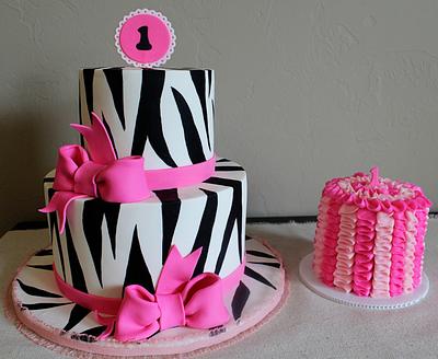 Pink & Zebra 1st Birthday - Cake by Kendra