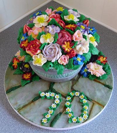 Mother in law's 70th birthday flower pot  - Cake by barbscakes