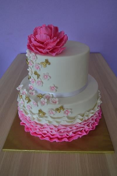 Pink ruffle wedding cake - Cake by Zaklina