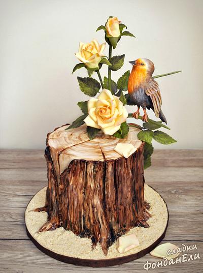 Bird with Roses - Cake by FondanEli