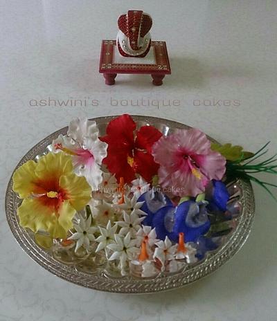 Sugar Pooja Flowers Thali  - Cake by Ashwini Tupe