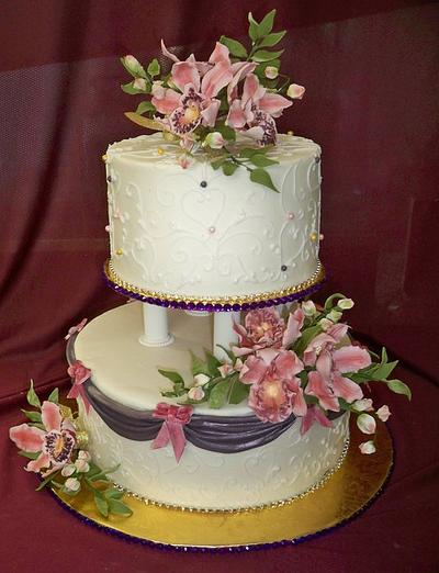 whimsical playful pink and purple wedding cake - Cake by elisabethscakes