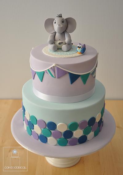 Baby Elephant and Owl Baby Shower Cake - Cake by Cakeadaisical