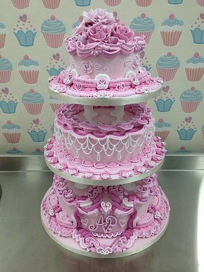 3 Tier Pink Royal Iced Wedding Cake - Cake by Alice Davies