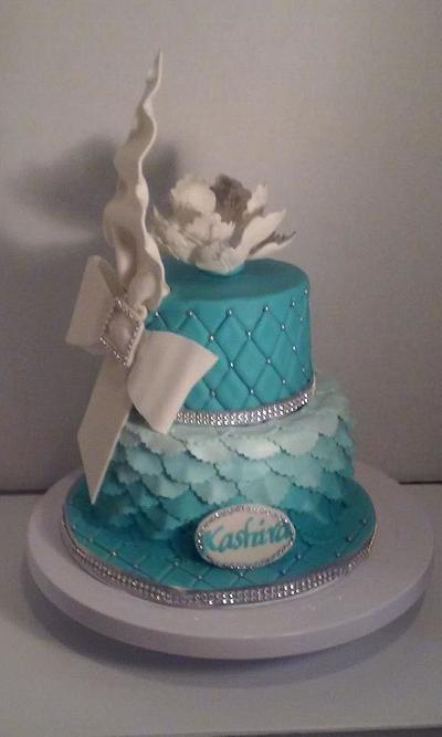Teal Ombre Ruffled Petal Cake - Cake by givethemcake