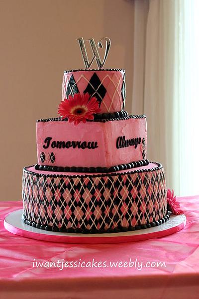 Pink & Black wedding cake with a rainbow inside - Cake by Jessica Chase Avila