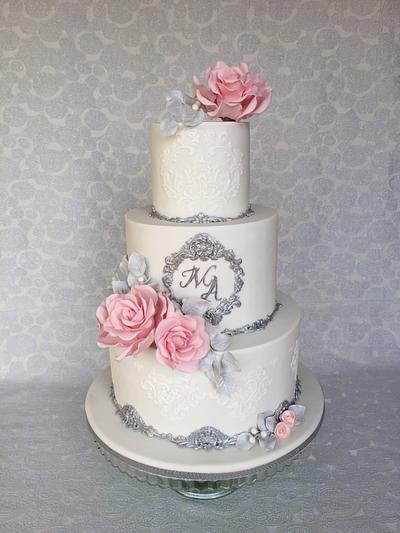 White & silver wedding cake  - Cake by Layla A